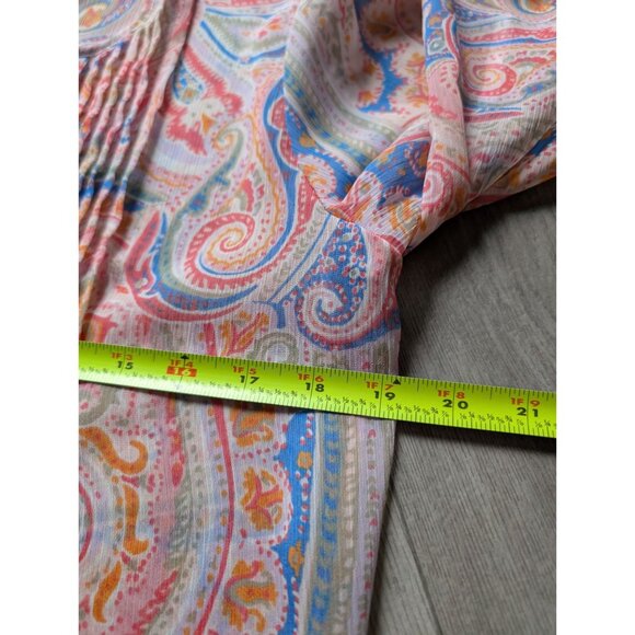 Tommy Hilfiger Womens Paisley Print Blouse M Sheer Long Sleeve Tie Neck Lightwei - Picture 7 of 7